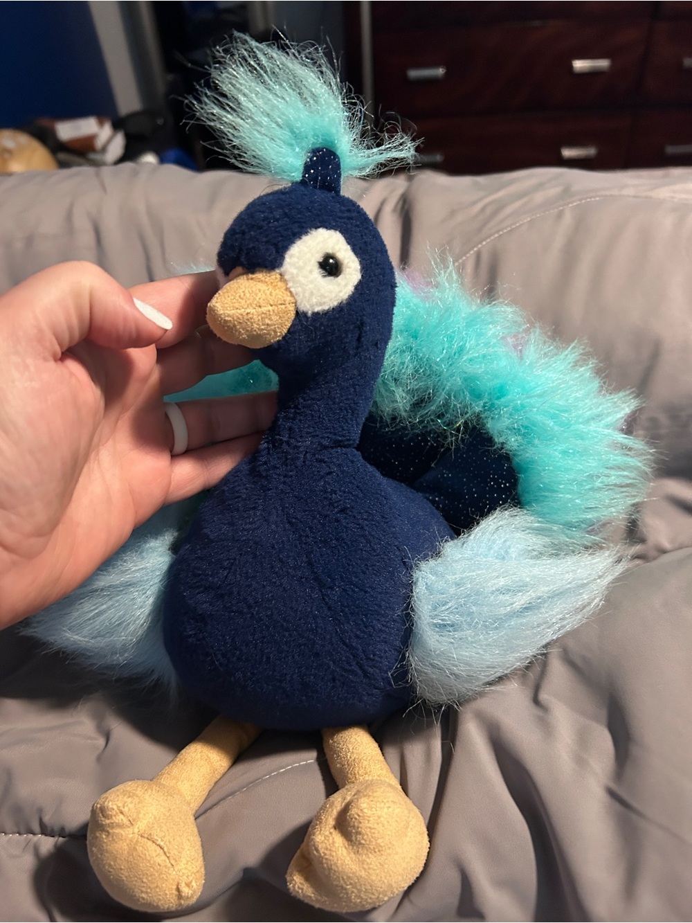 Purely Luxe Peacock Plush Toy in Navy & Aqua